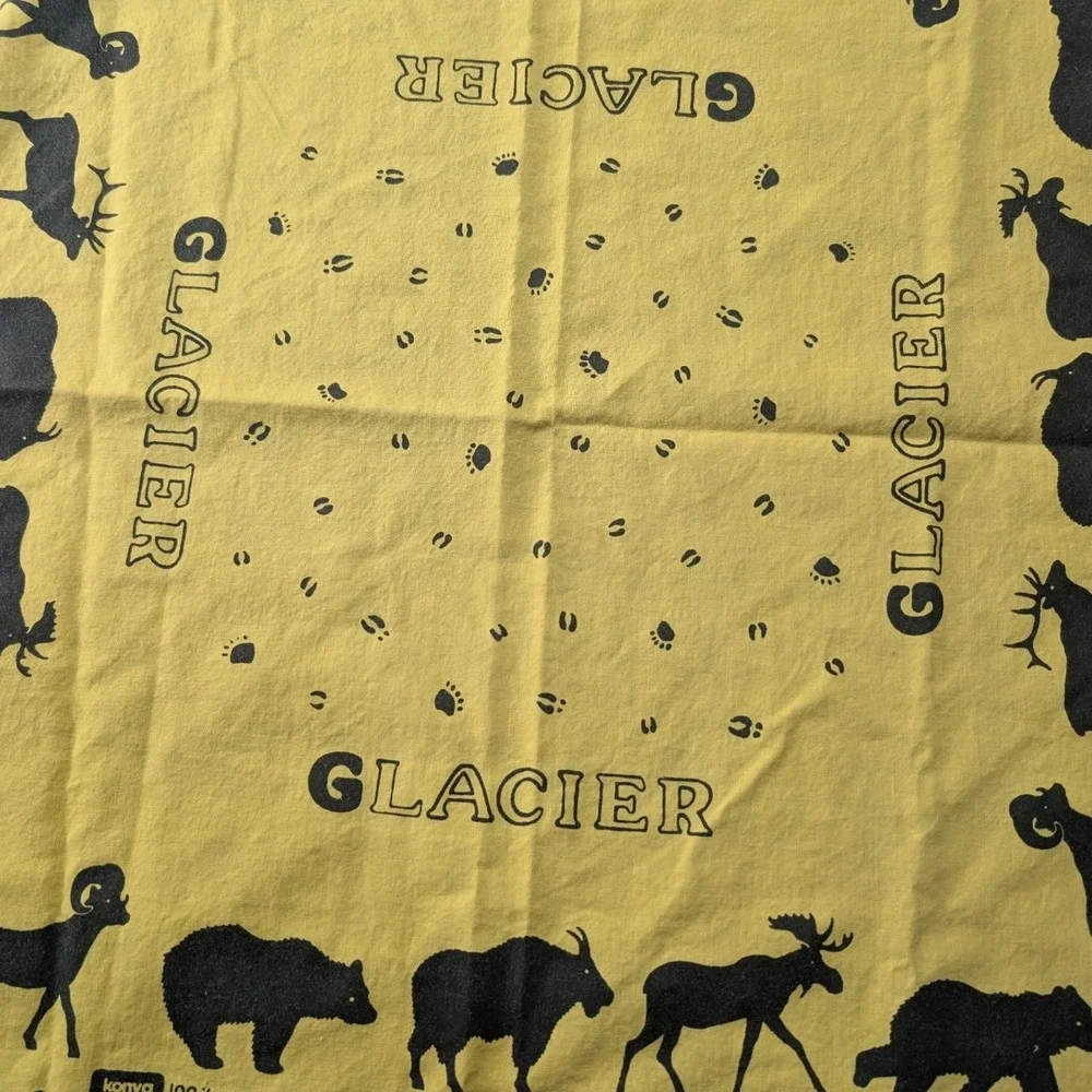 Vintage 1992 Konya Designs Glacier National Park Yellow Cotton Bandana Scarf